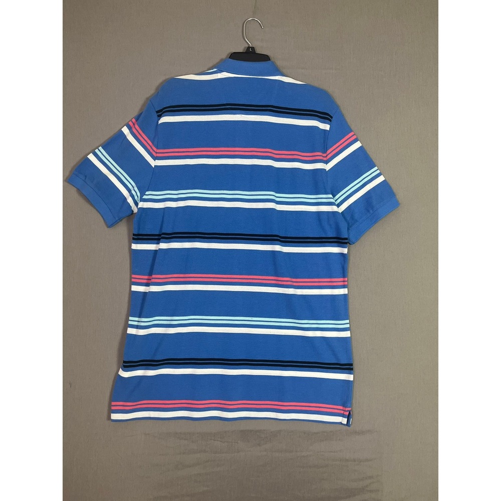 Chaps Polo Shirt Size Large Cotton Striped Blue NEW